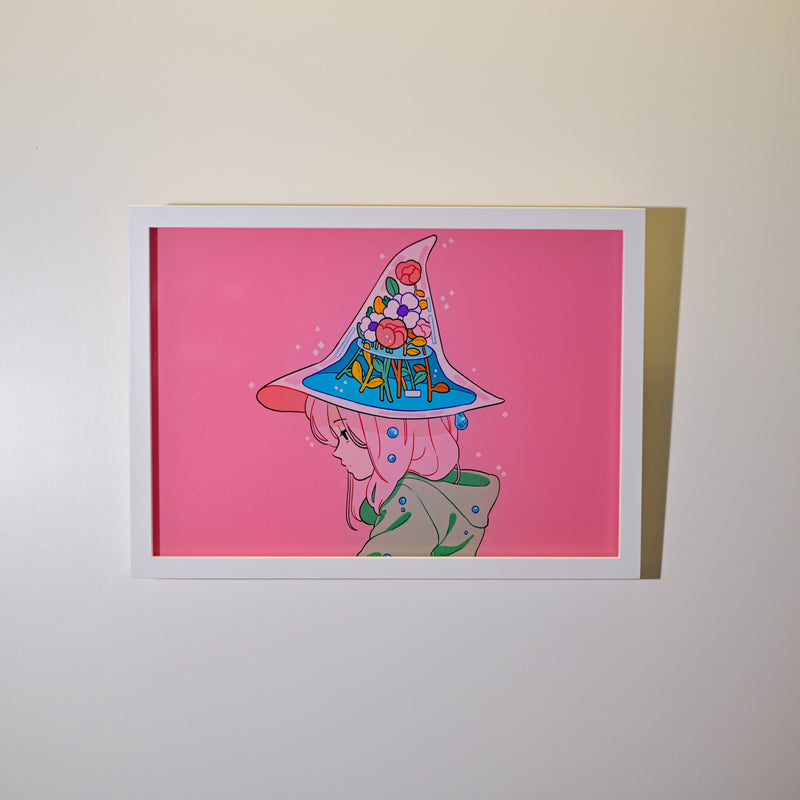 Framed Acrylic / UV Print - Witch hat - A4