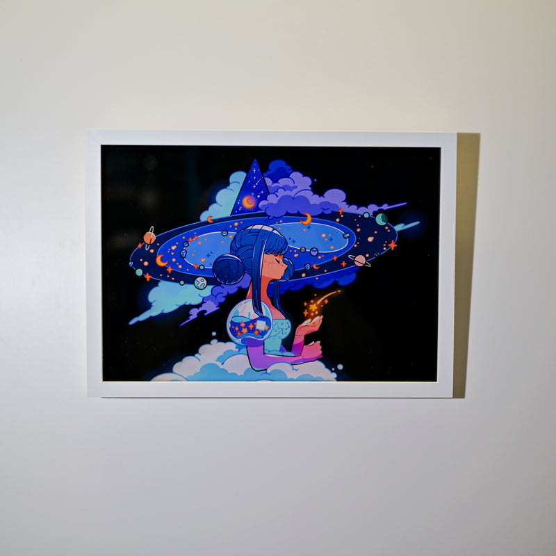 Framed Acrylic / UV Print - Galaxy witch - A4