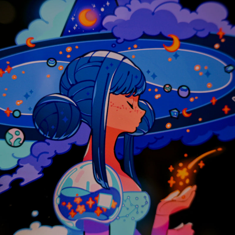 Framed Acrylic / UV Print - Galaxy witch - A4