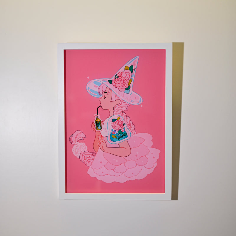 Framed Acrylic / UV Print - Floral tea witch - A4