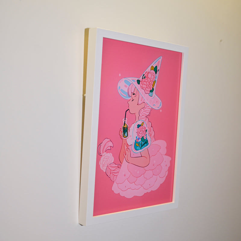 Framed Acrylic / UV Print - Floral tea witch - A4