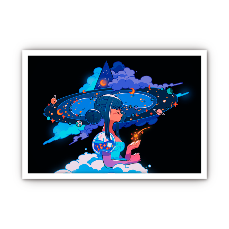 Framed Acrylic / UV Print - Galaxy witch - A4