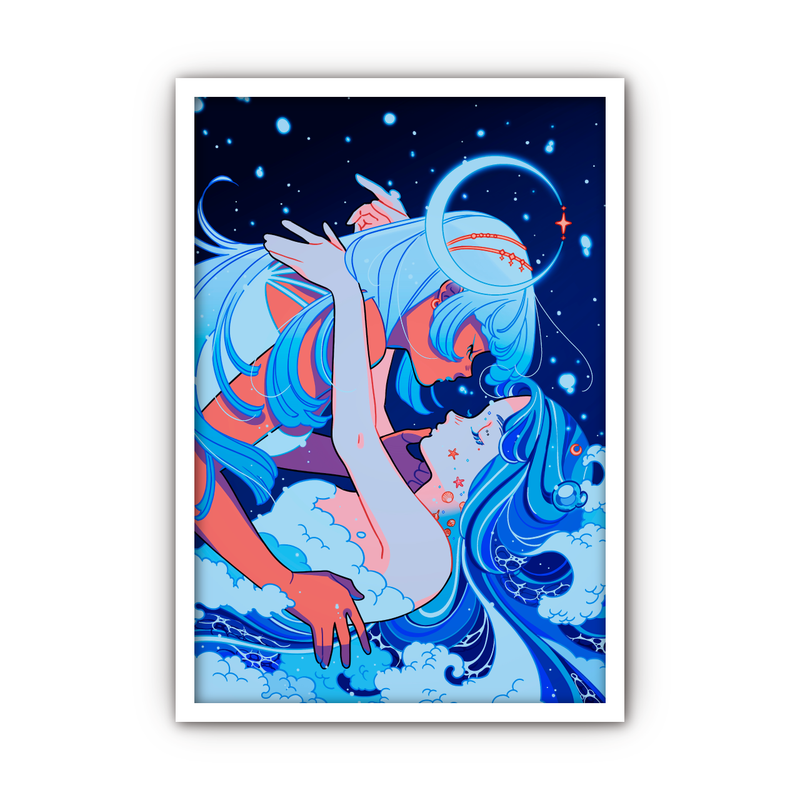 Framed Acrylic / UV Print - The moon and the tide - A4